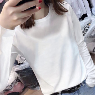 纯棉长袖t恤女宽松秋冬季纯色内搭打底衫韩版ins潮外穿百搭上衣服