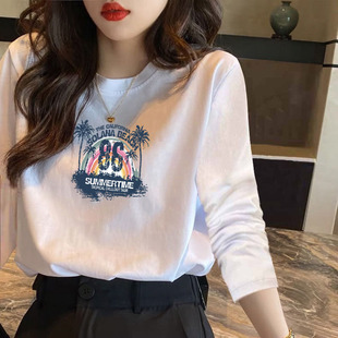 潮创意纯棉宽松打底衫2025年韩版长袖t恤女装百搭显瘦秋衣外穿T恤