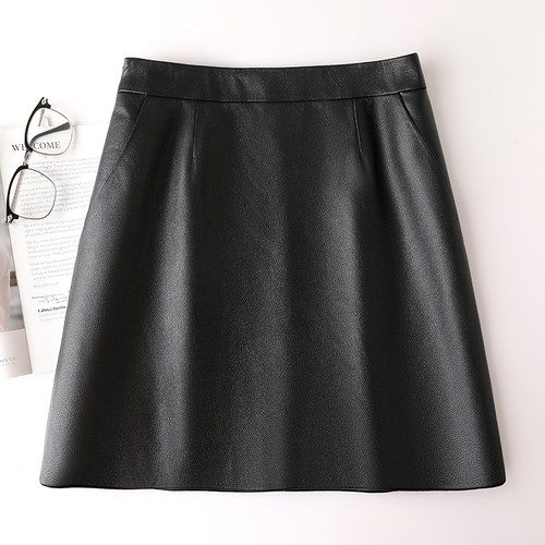 真皮皮裙女秋冬新款高腰小a字型简约百搭显瘦半身裙职业包臀短裙