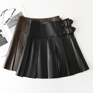 百褶裙女2025新款 秋冬流行高腰显瘦真皮短裙头层绵羊皮a字半身裙