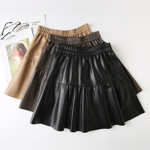 绵羊皮真皮皮裙高腰A字半身裙女2026新款 高级感松紧腰蓬蓬裙伞裙