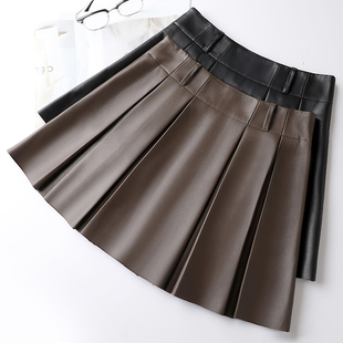 皮裙半身裙女2026新款 a字短裙 绵羊皮真皮百褶裙高腰显瘦百搭美式