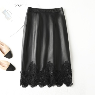 秋冬新款真皮半身裙高腰包臀显瘦中长款绵羊皮长裙过膝直筒皮裙女
