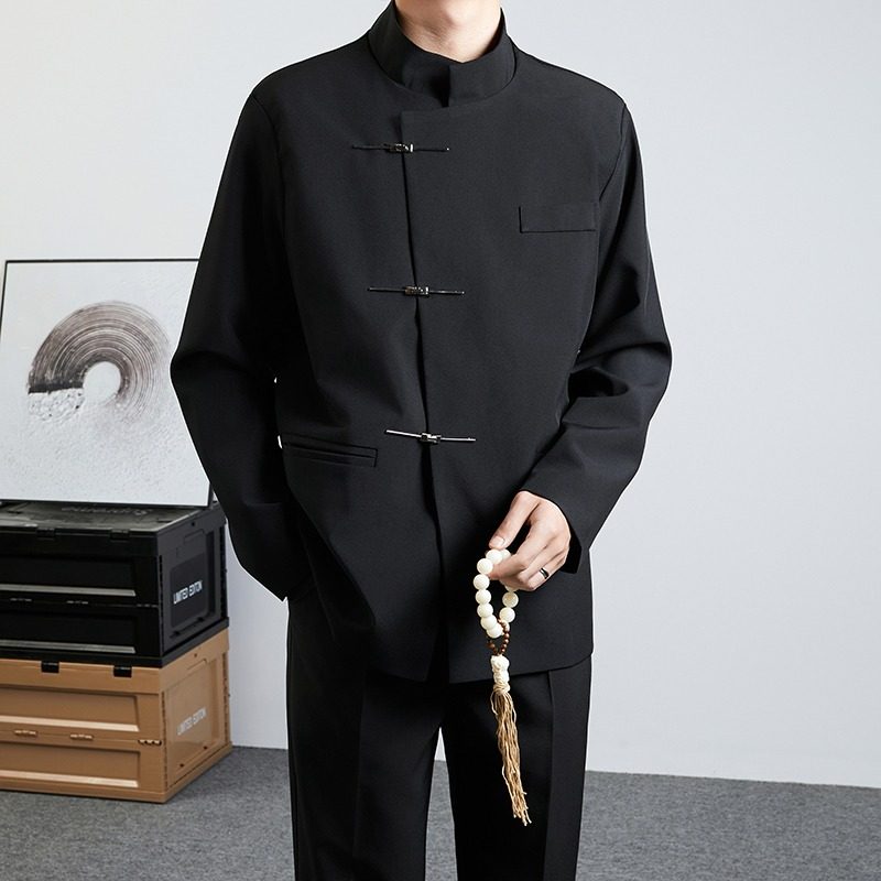 新中式立领金属扣西装男套装痞帅高级感休闲西黑色中山装西服外套,男装,休闲西服,淘宝优惠券,粉丝福利购,淘宝优惠卷