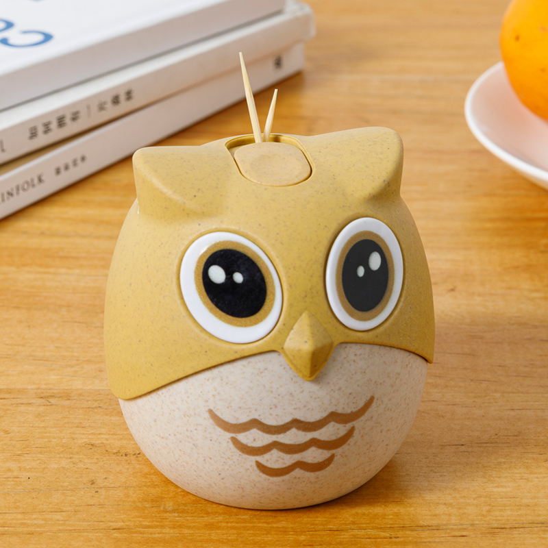 卡通貓頭鷹可愛滑蓋家用牙簽筒