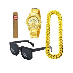 网红大金链子土豪男粗假金塑料金项链嘻哈仿真假黄金大道具装饰品