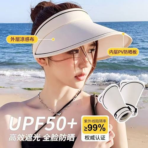 夏季大帽檐空顶防晒帽女uv骑车防紫外线太阳帽子遮阳帽遮脸