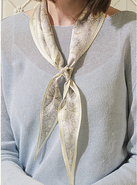 WANSUI原创庄园系列法式奶黄色复古百搭菱形领巾双面真丝丝巾系脖