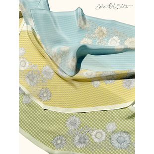 WANSUI原创多色雏菊格纹气质法式自然系春游菱形真丝丝巾送礼度假