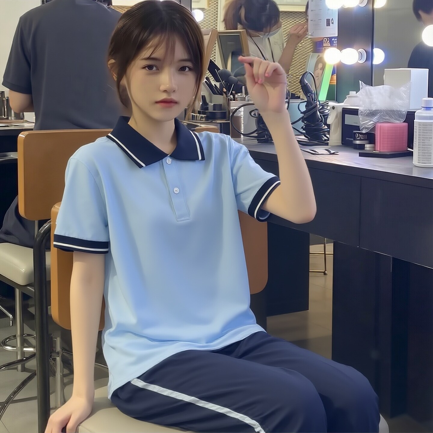 新丰县校服小学生夏季短袖长裤套装学院风校服班服T恤POLO衫蓝色