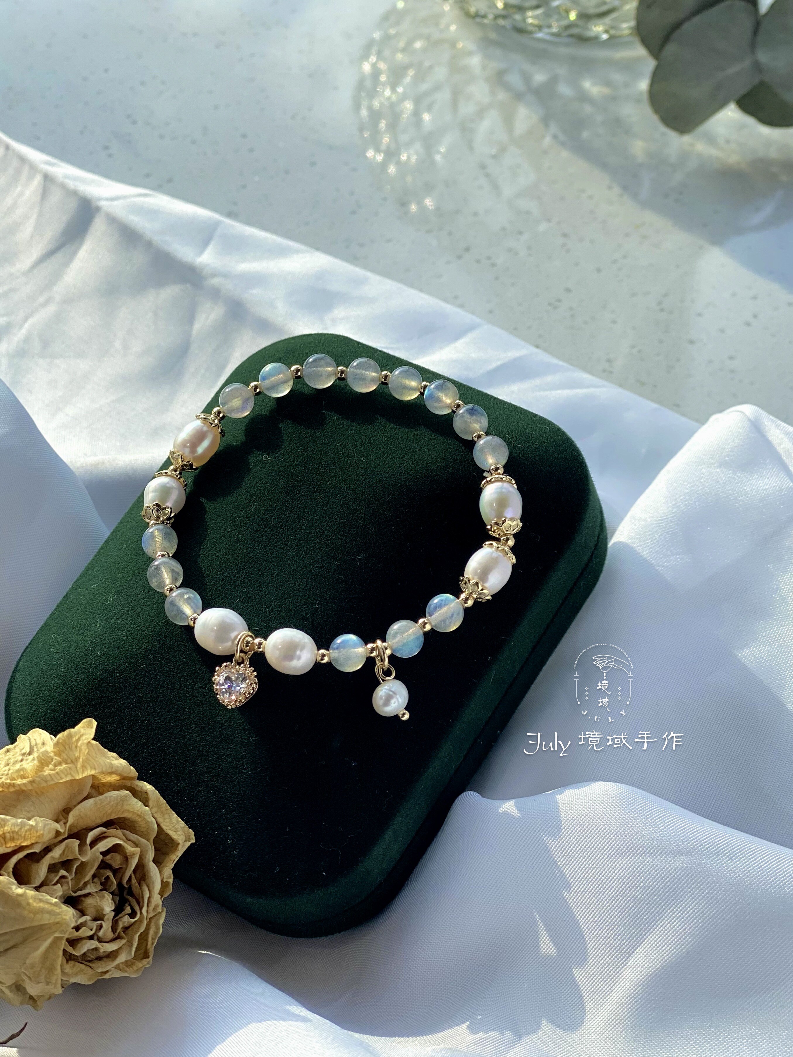境域手作】灰月光石淡水珍珠平静心灵水晶气质设计款手串手链