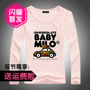 春款新品纯棉百搭大码女衣新款大嘴爱猴全棉修身显瘦t恤女打底衫