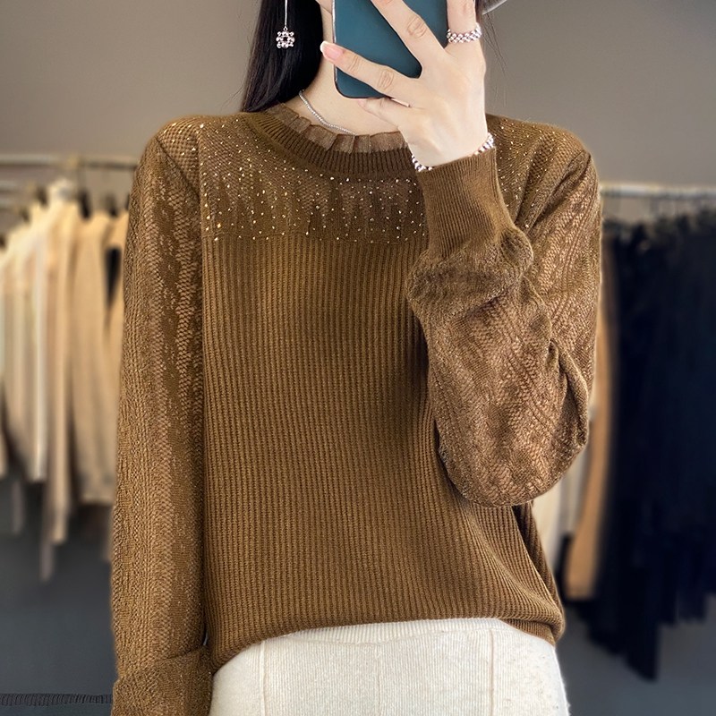 半高领打底衫女秋冬新款蕾丝木耳边针织衫纯色内搭羊毛毛衣女,女装/女士精品,毛针织衫,淘宝优惠券,粉丝福利购,淘宝优惠卷