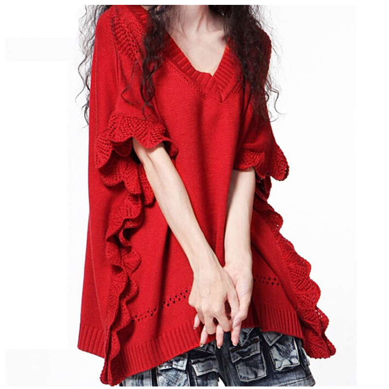 Fat sister 230-260 V-neck Retro Hollow sweater Easy knitting Bat Socket Sweater coatin the Women's clothing/Boutique , Sweaters  category - from Buy2taobao.com to provide professional Taobao agent buy service