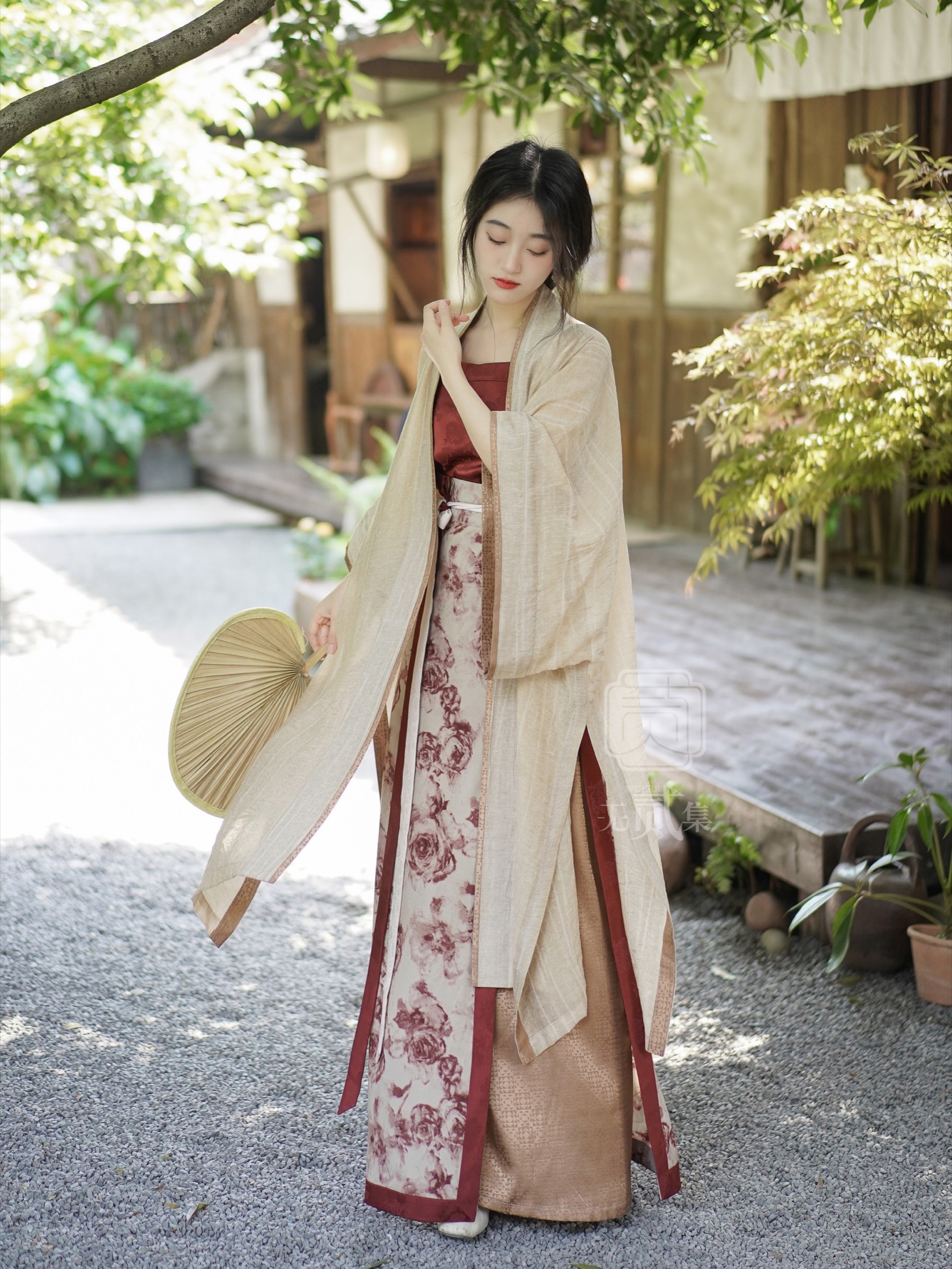 无贰集【晚黎】宋制长干寺防晒长衫红色吊带旋裙汉服夏季