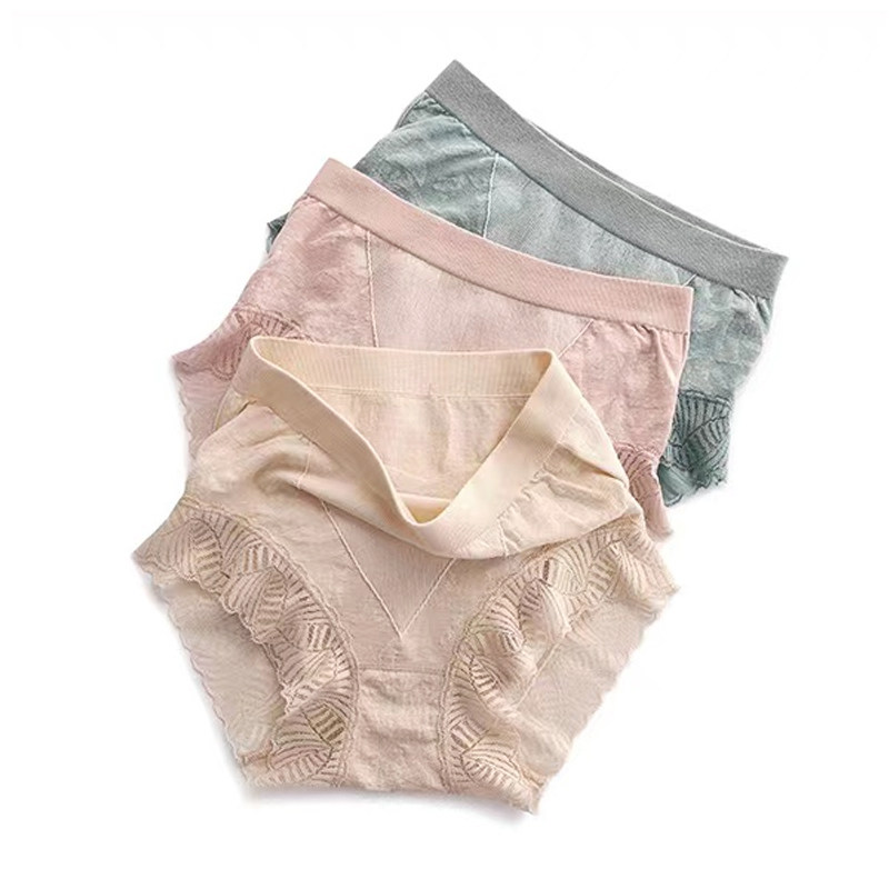 柔软舒适无痕 无缝一体女士提花内裤桑蚕丝底裆中腰高弹三角短裤