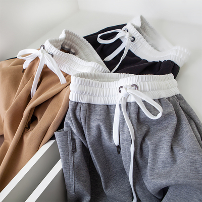 拼色腰头松紧系带直筒休闲卫裤