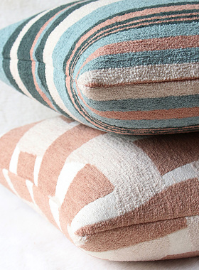 默色空间中古风双面雪尼尔抱枕新中式飘带条纹沙发靠垫软装揽枕套