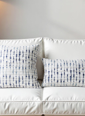 默色空间素绡蓝缕双面图案棉麻抱枕与腰枕蓝白条纹靠枕样板间靠垫