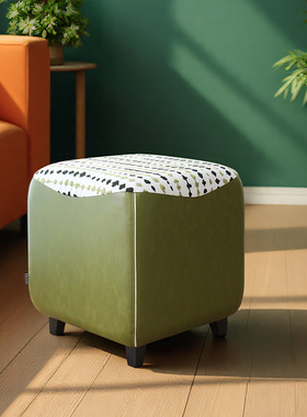 默色空间一席春苔沙发凳原创高端客厅棉麻边凳家用刺绣芥绿脚踏凳