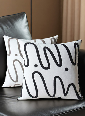 默色空间侘寂风曲线双面抱枕客厅高端棉麻沙发靠垫高克重品质揽枕