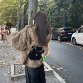 可爱兔耳朵羊羔毛外套女短款 宽松连帽2025冬新环保毛毛外套慵懒风