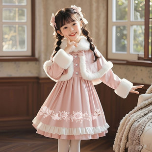 洛丽塔女童连衣裙冬小女孩洋气小公主冬装裙子儿童日常可穿公主裙