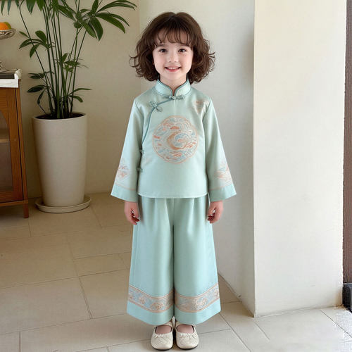 女童长袖汉服套装春秋中秋节服装