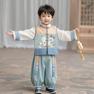 汉服男童古风套装儿童唐装男孩新中式国风古装小少爷男宝演出服秋
