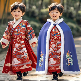 汉服男童拜年服儿童过年服新中式小少爷男孩新年服装红色年服男宝