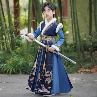 加厚拜年服小男孩冬季 唐装 中国风 儿童古装 男童汉服飞鱼服2025新款