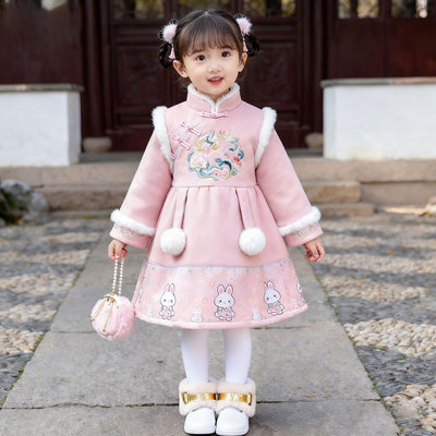 女童汉服旗袍裙儿童国风唐装冬装