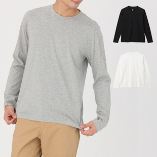无侧缝印度棉天竺编织圆领长袖 高品质男士 T恤 日式 秋冬纯棉打底