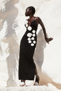 珍珠交叉吊带花朵V领紧身包臀弹力连衣裙宴会派对走秀敬酒晚礼服