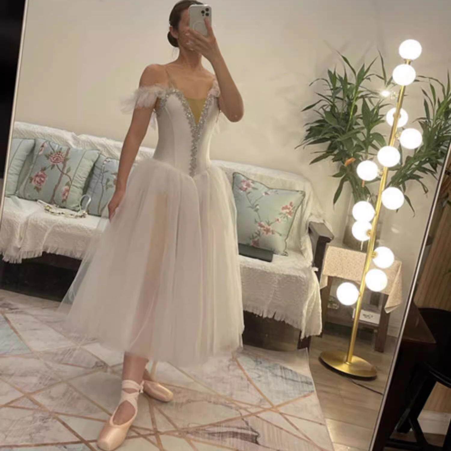 芭蕾舞裙演出白色儿童比赛专业舞蹈纱裙篷篷裙仙女长裙芭蕾演出服