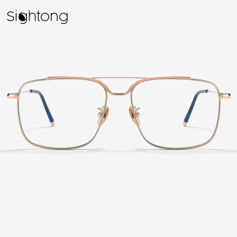 sightong光目晴童周雨彤费启鸣同款玫瑰金双梁大框显脸纯钛架眼镜