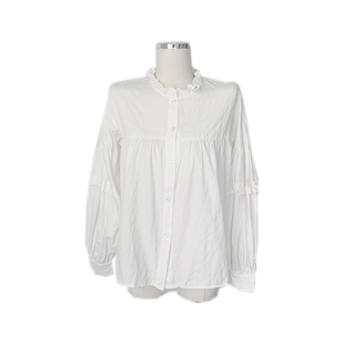 提花波浪全棉设计感小众灯笼袖 小个子甜美 上衣白衬衫 花边领衬衫