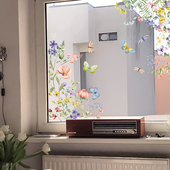 北欧飘窗商场奶茶店装 饰花春季 玻璃贴纸窗花静电贴免胶设计
