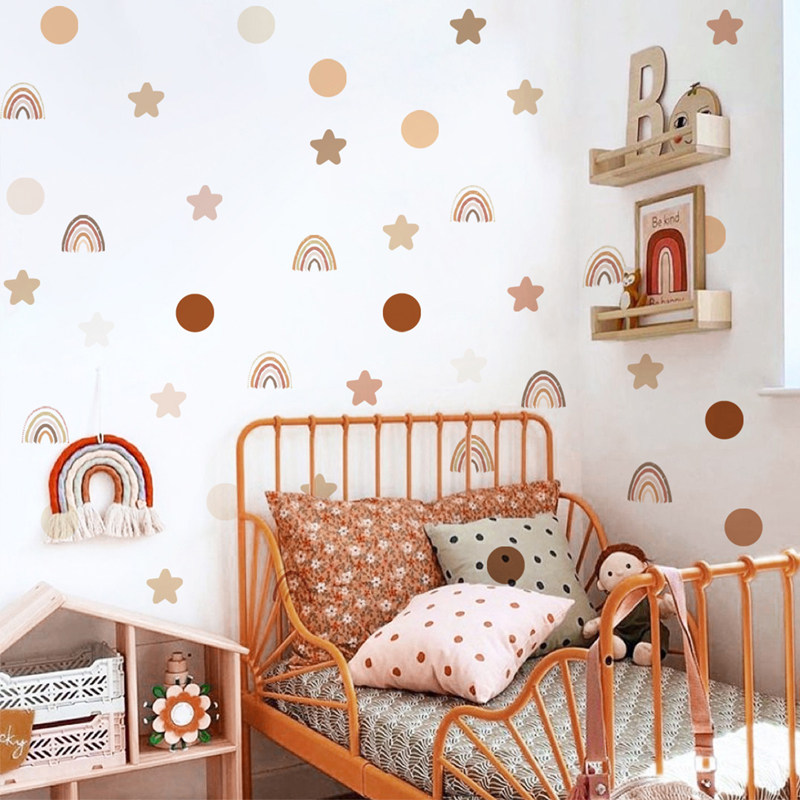 波西米亚彩虹墙贴花儿童幼儿园女孩涂鸦防水卧室婴儿房家居装饰