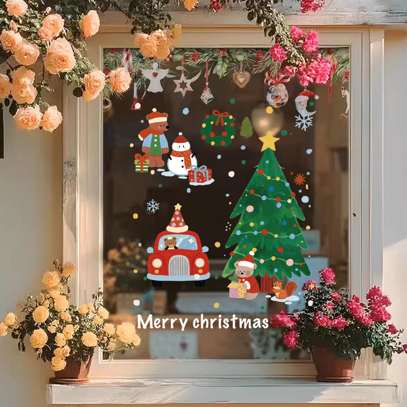 圣诞双面无胶玻璃贴卧室门窗户装饰贴膜咖啡馆奶茶店网红店静电贴