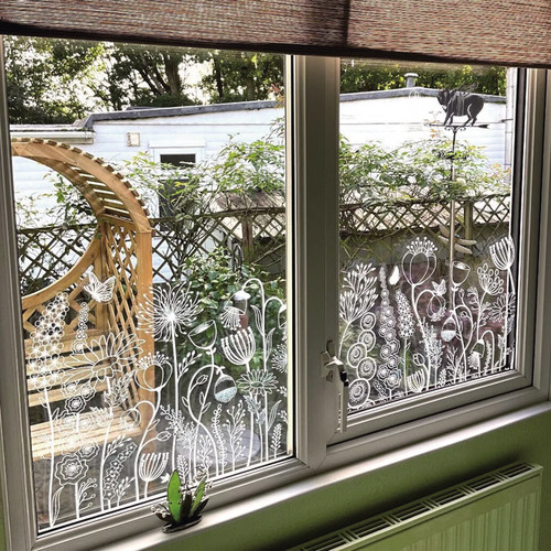 橱窗玻璃门白色花卉无胶静电贴膜