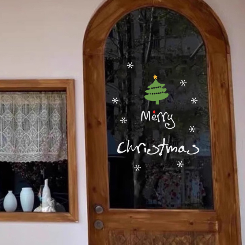 圣诞树玻璃pvc静电磨砂装饰窗贴