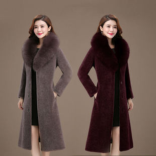 23新款 皮草外套颗粒羊绒真狐狸毛领妈妈女 羊绒大衣皮毛一体中长款