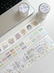 分装-北北村原创可爱切膜人物女孩贴纸卷手帐防水手机壳装饰贴纸