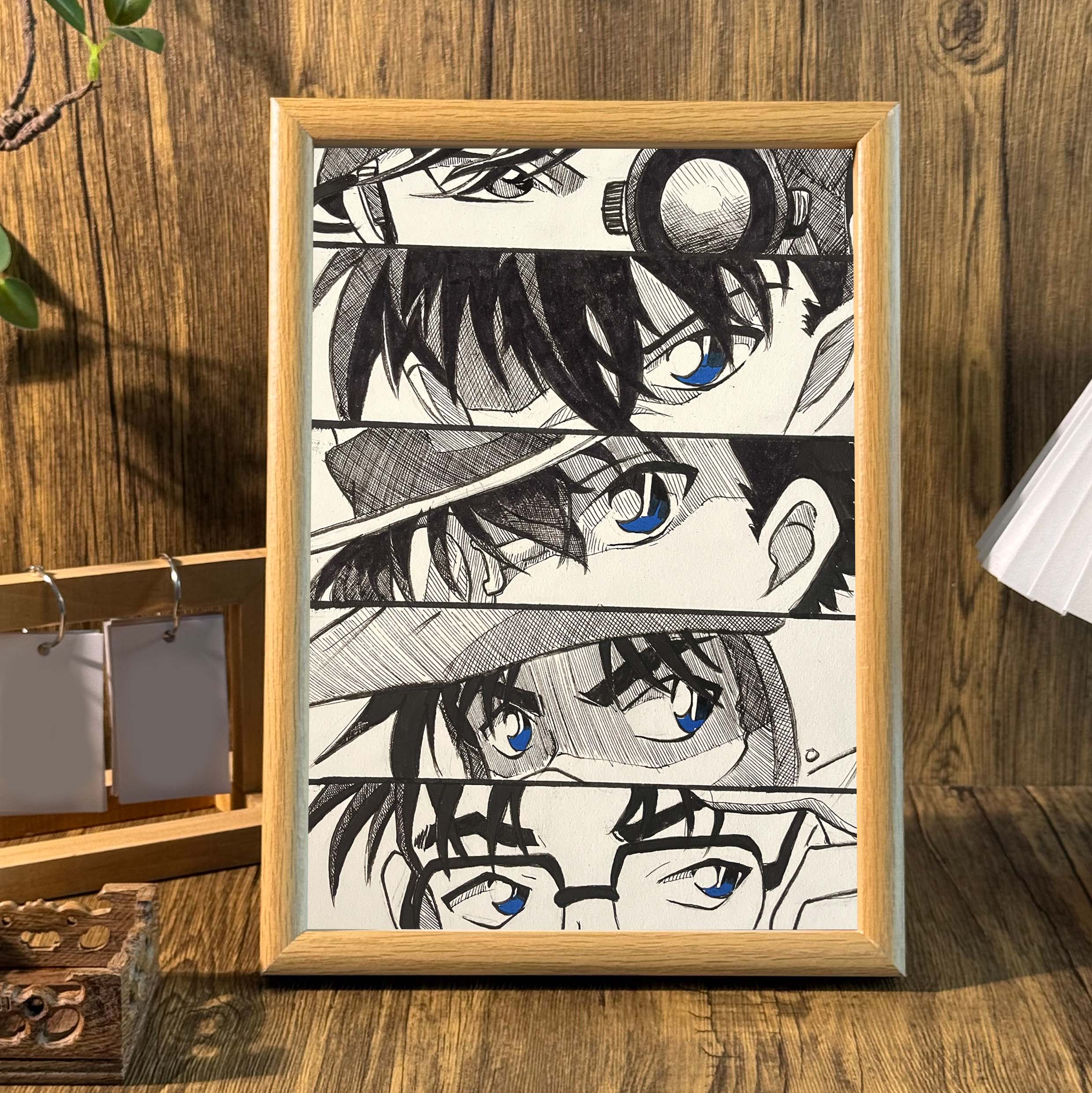 名侦探柯南怪盗基德素描装饰画桌面相框摆台动漫人物摆件墙面挂画图片