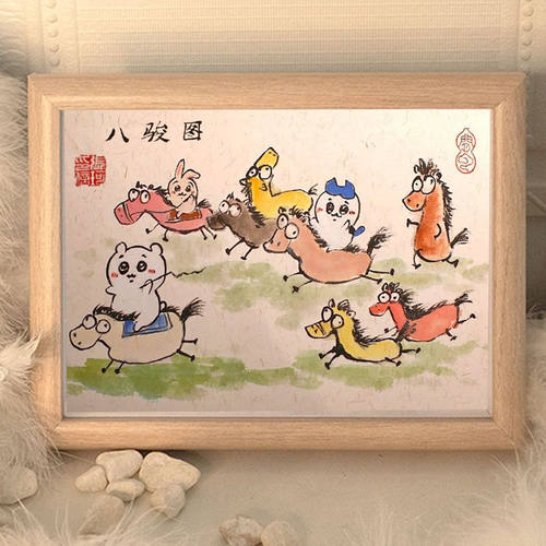 乌萨奇八骏图搞笑装饰画相框