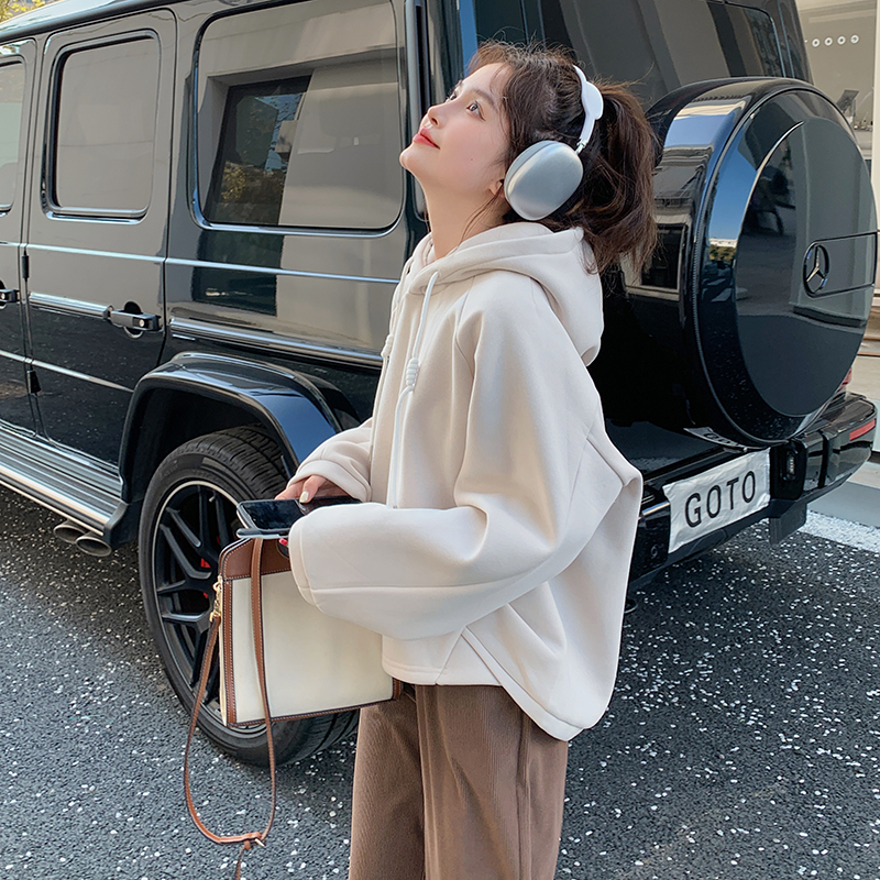 慵懒风套头连帽卫衣女短款2025春季新款韩版宽松休闲百搭学生上衣