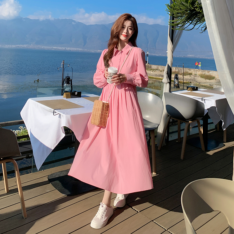 超好看粉色长袖连衣裙女2025春季新款绝美高级感设计感休闲衬衫裙