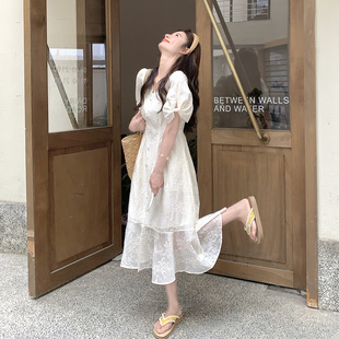 米白色法式 温柔风减龄气质绝美仙女长裙 绣花连衣裙女2025夏季 新款