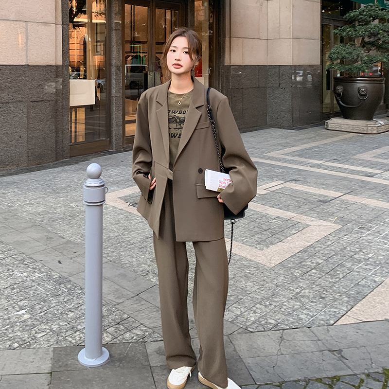 咖色西装时尚套装女春季2025新款高级感小个子休闲西服长裤两件套